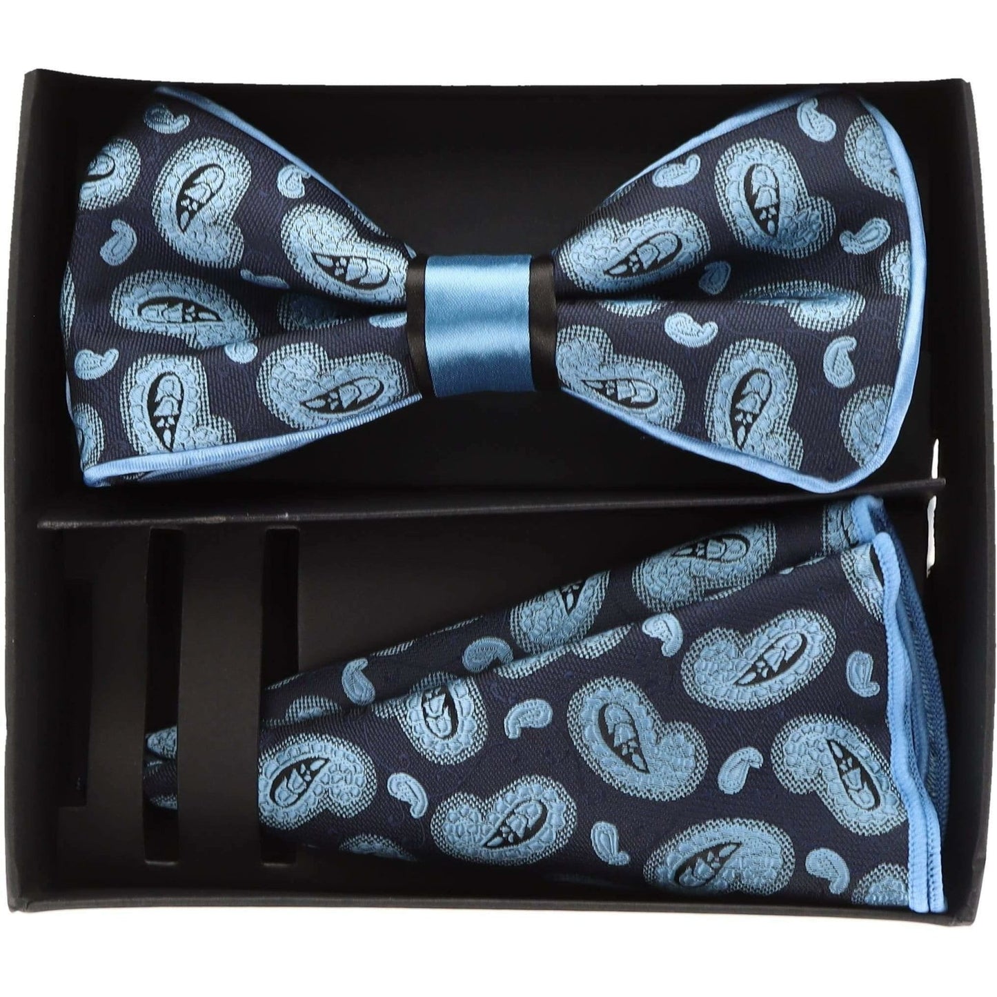 Vittorio Farina Men's Piping Design Bow Tie & Round Pocket Square in Gift Box - pbh-21006 - Bow Tie & Pocket Square - Vittorio Farina