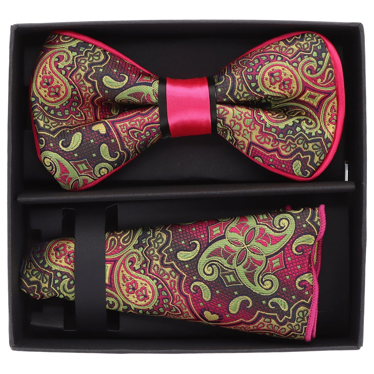 Vittorio Farina Men's Piping Design Bow Tie & Round Pocket Square in Gift Box - pbh-21007 - Bow Tie & Pocket Square - Vittorio Farina