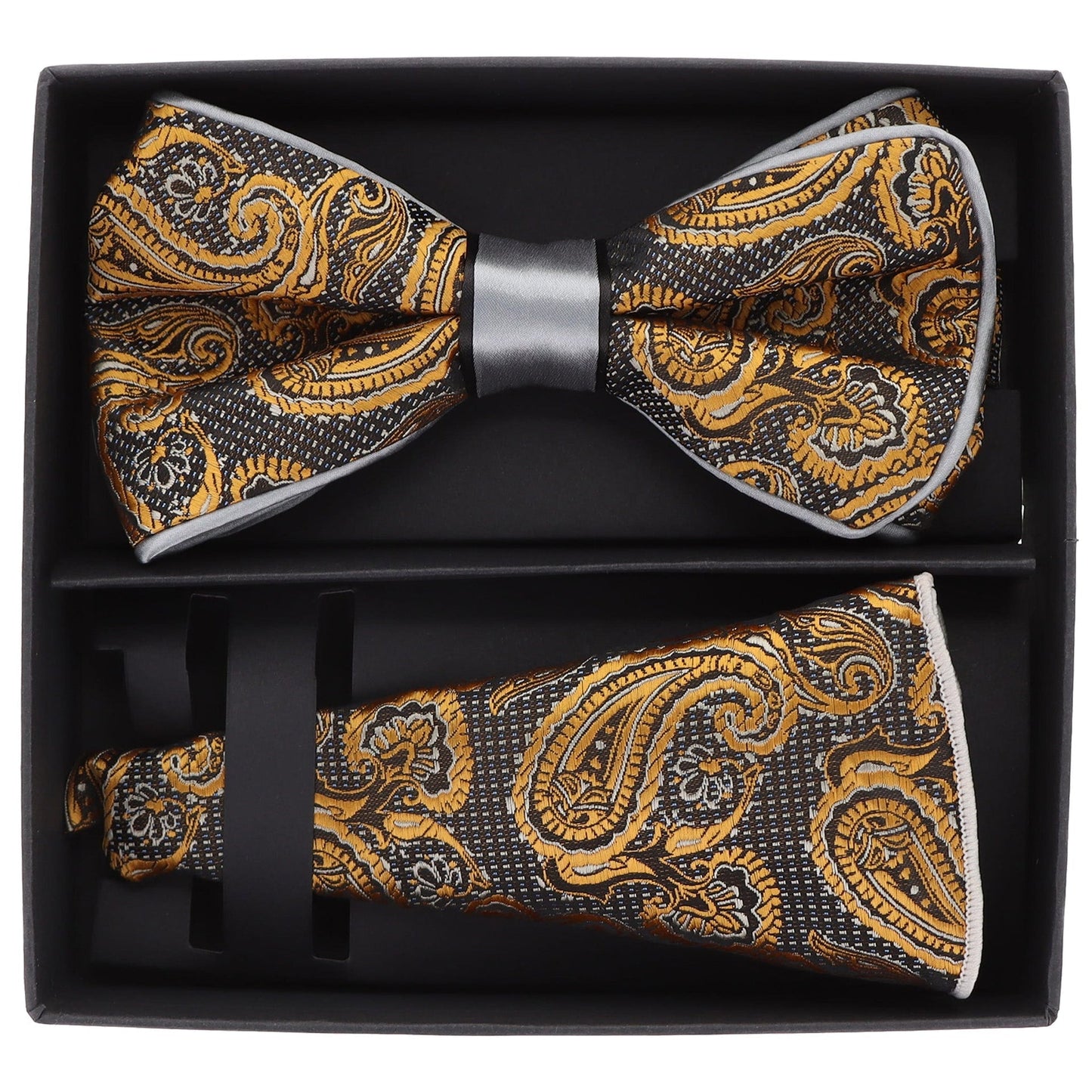 Vittorio Farina Men's Piping Design Bow Tie & Round Pocket Square in Gift Box - pbh-21010 - Bow Tie & Pocket Square - Vittorio Farina