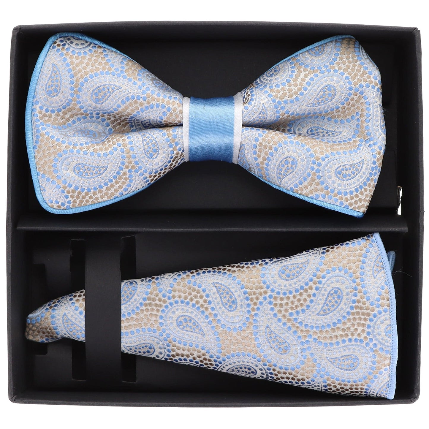 Vittorio Farina Men's Piping Design Bow Tie & Round Pocket Square in Gift Box - pbh-21011 - Bow Tie & Pocket Square - Vittorio Farina