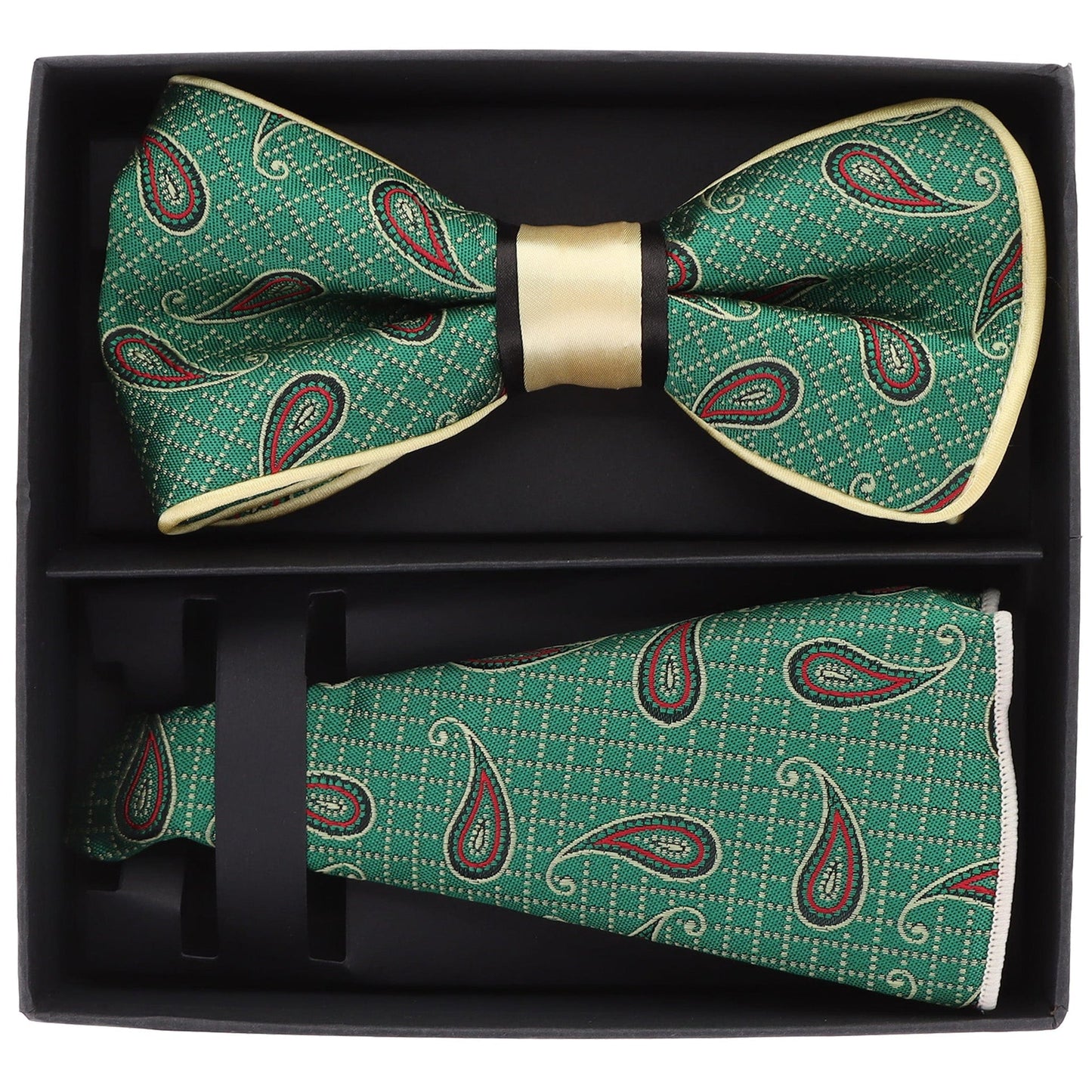 Vittorio Farina Men's Piping Design Bow Tie & Round Pocket Square in Gift Box - pbh-21013 - Bow Tie & Pocket Square - Vittorio Farina
