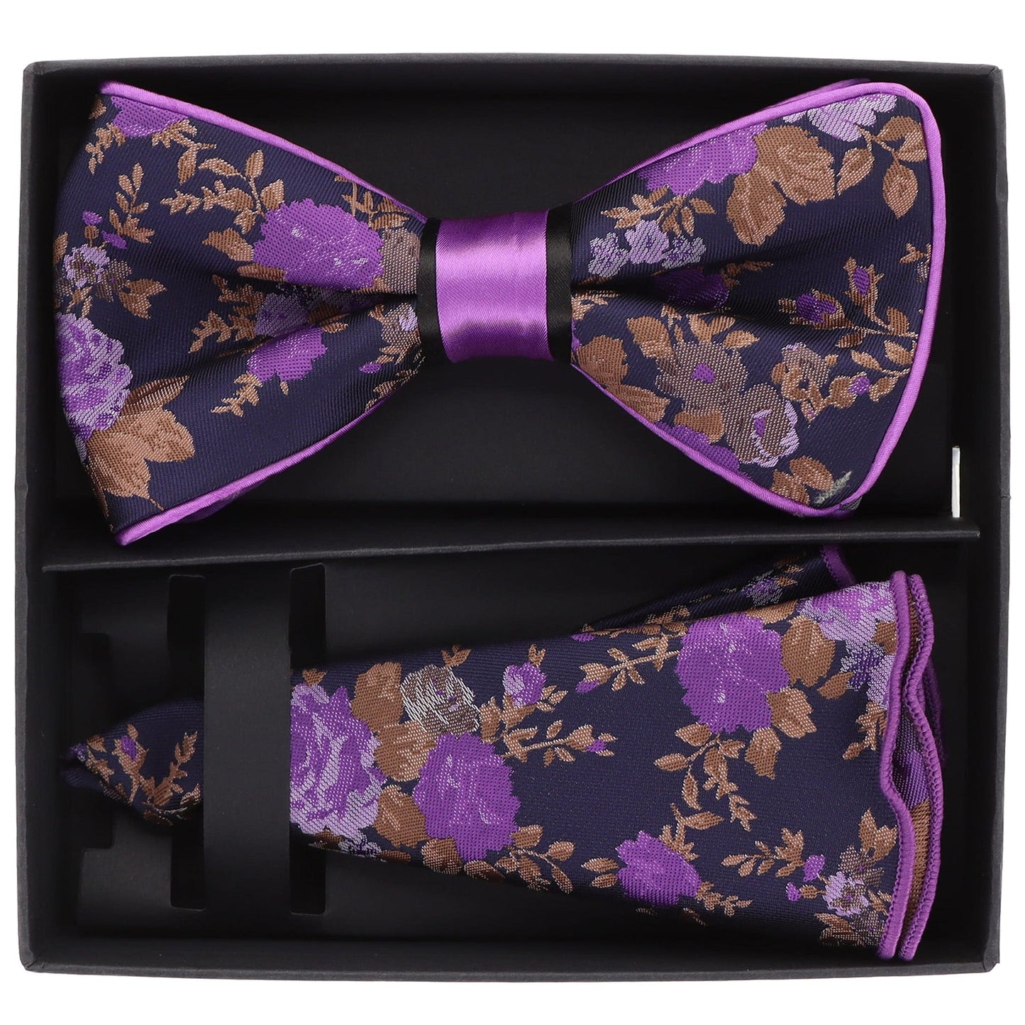 Vittorio Farina Men's Piping Design Bow Tie & Round Pocket Square in Gift Box - pbh-21015 - Bow Tie & Pocket Square - Vittorio Farina