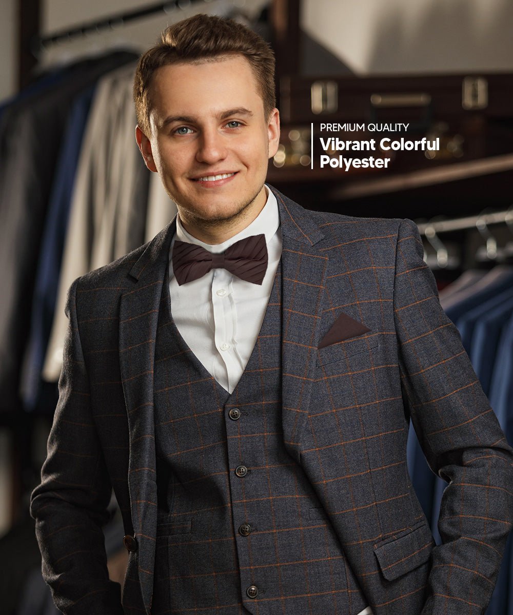 Vittorio Farina Men's Pleated Satin Bow Tie & Pocket Square in Gift Box - Brown - Bow Tie & Pocket Square - Vittorio Farina