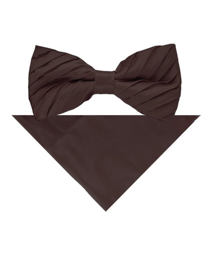 Vittorio Farina Men's Pleated Satin Bow Tie & Pocket Square in Gift Box - Brown - Bow Tie & Pocket Square - Vittorio Farina