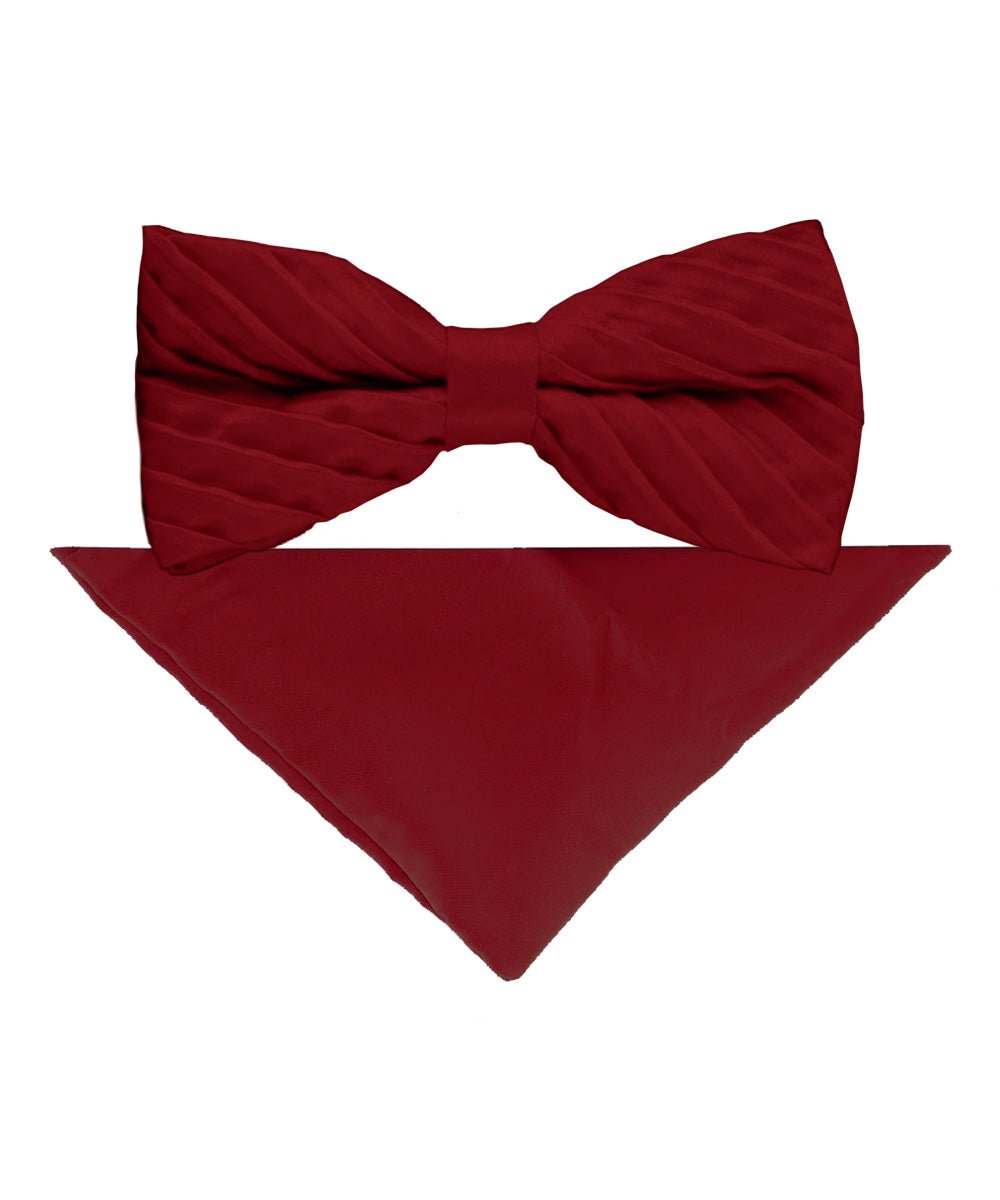 Vittorio Farina Men's Pleated Satin Bow Tie & Pocket Square in Gift Box - Burgundy - Bow Tie & Pocket Square - Vittorio Farina