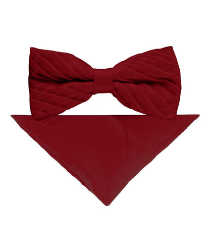 Vittorio Farina Men's Pleated Satin Bow Tie & Pocket Square in Gift Box - Burgundy - Bow Tie & Pocket Square - Vittorio Farina