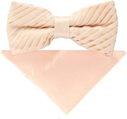 Vittorio Farina Men's Pleated Satin Bow Tie & Pocket Square in Gift Box - Ivory - Bow Tie & Pocket Square - Vittorio Farina