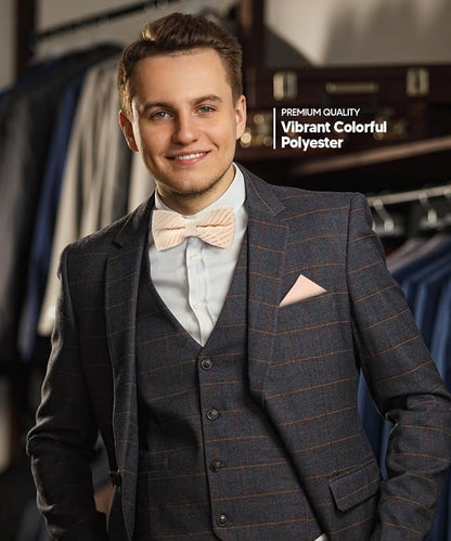 Vittorio Farina Men's Pleated Satin Bow Tie & Pocket Square in Gift Box - Ivory - Bow Tie & Pocket Square - Vittorio Farina