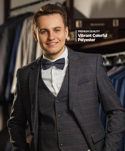 Vittorio Farina Men's Pleated Satin Bow Tie & Pocket Square in Gift Box - Navy Blue - Bow Tie & Pocket Square - Vittorio Farina