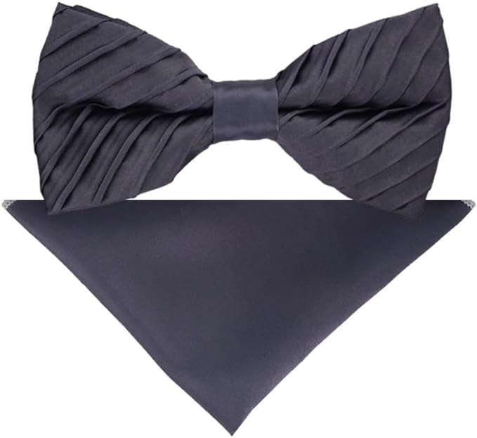 Vittorio Farina Men's Pleated Satin Bow Tie & Pocket Square in Gift Box - Navy Blue - Bow Tie & Pocket Square - Vittorio Farina