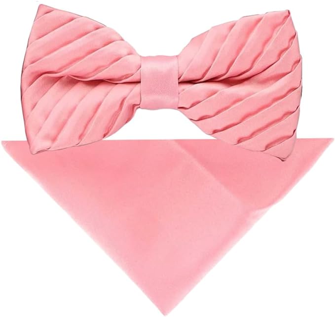 Vittorio Farina Men's Pleated Satin Bow Tie & Pocket Square in Gift Box - Pink - Bow Tie & Pocket Square - Vittorio Farina