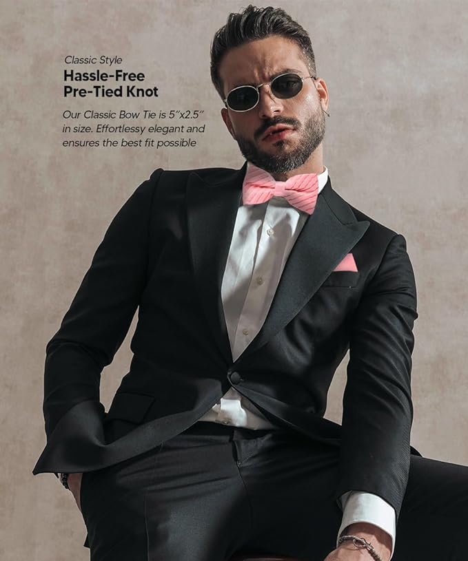 Vittorio Farina Men's Pleated Satin Bow Tie & Pocket Square in Gift Box - Pink - Bow Tie & Pocket Square - Vittorio Farina