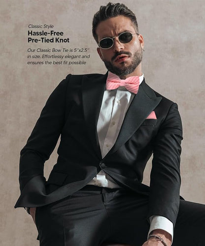 Vittorio Farina Men's Pleated Satin Bow Tie & Pocket Square in Gift Box - Pink - Bow Tie & Pocket Square - Vittorio Farina