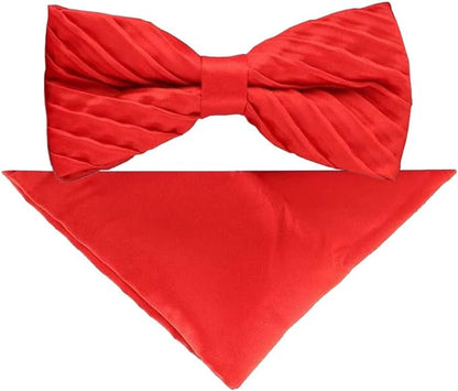 Vittorio Farina Men's Pleated Satin Bow Tie & Pocket Square in Gift Box - Red - Bow Tie & Pocket Square - Vittorio Farina