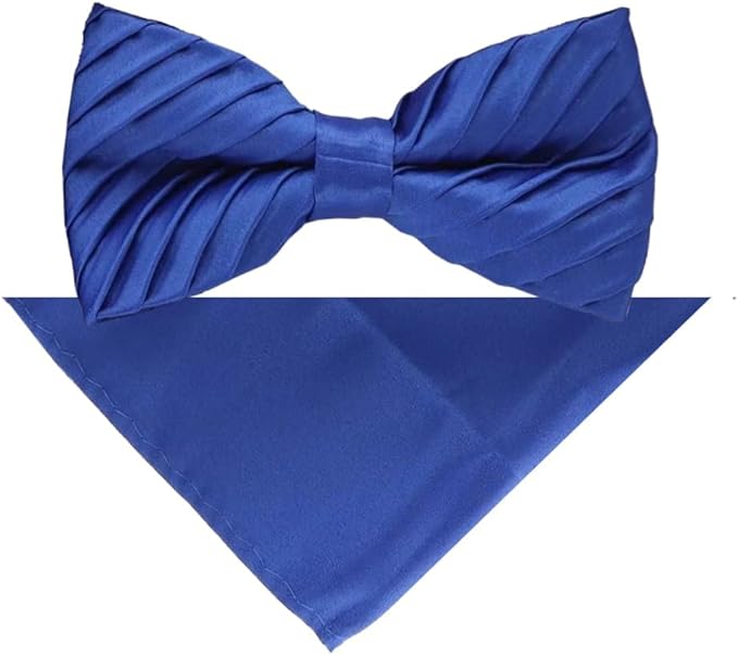 Vittorio Farina Men's Pleated Satin Bow Tie & Pocket Square in Gift Box - Royal Blue - Bow Tie & Pocket Square - Vittorio Farina