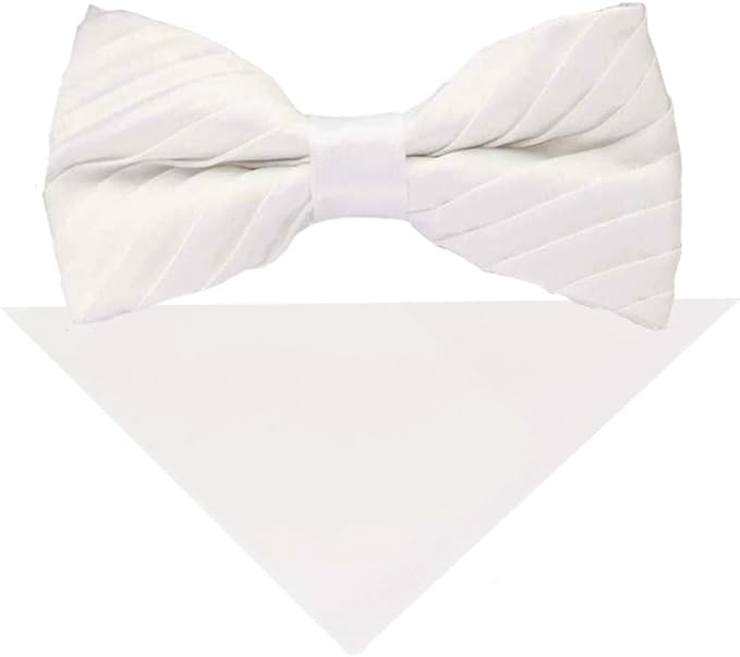 Vittorio Farina Men's Pleated Satin Bow Tie & Pocket Square in Gift Box - White - Bow Tie & Pocket Square - Vittorio Farina