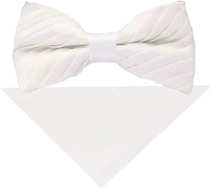 Vittorio Farina Men's Pleated Satin Bow Tie & Pocket Square in Gift Box - White - Bow Tie & Pocket Square - Vittorio Farina