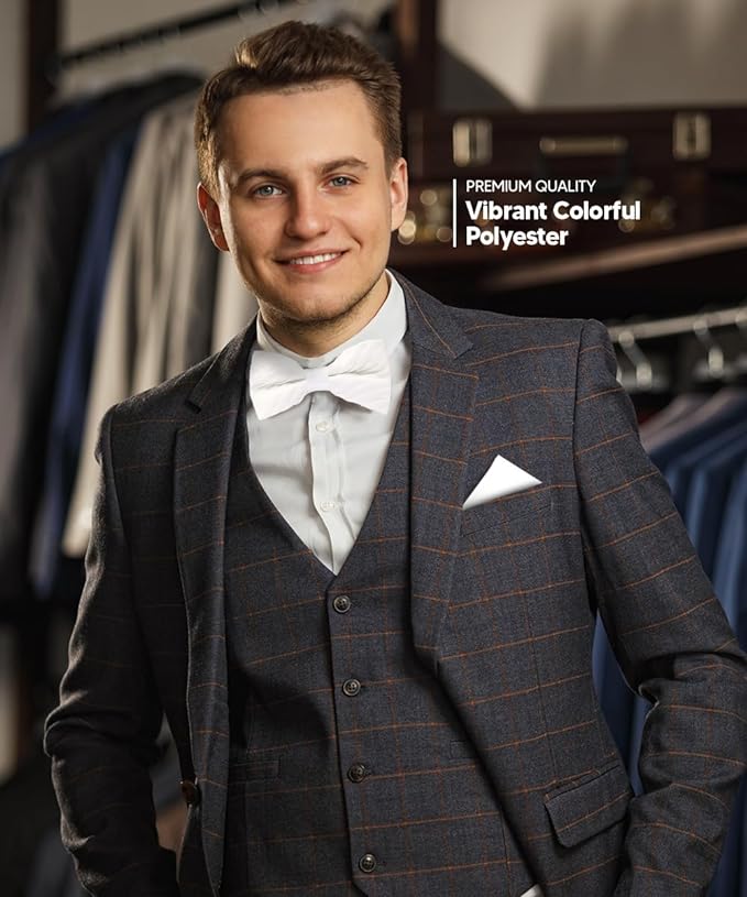 Vittorio Farina Men's Pleated Satin Bow Tie & Pocket Square in Gift Box - White - Bow Tie & Pocket Square - Vittorio Farina