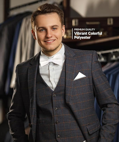 Vittorio Farina Men's Pleated Satin Bow Tie & Pocket Square in Gift Box - White - Bow Tie & Pocket Square - Vittorio Farina