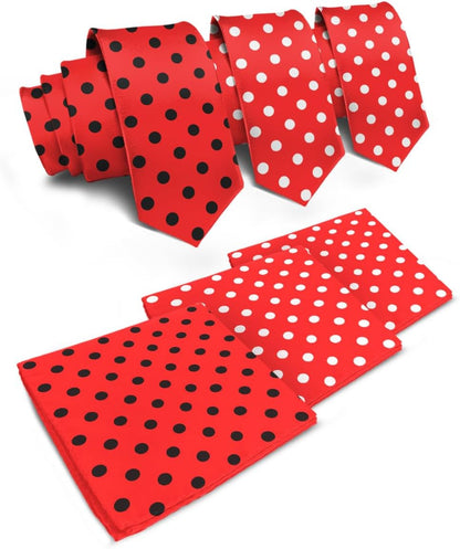 Vittorio Farina Men's Polka Dot Necktie & Pocket Square - Red and Black/Red and White/Red and White - Necktie & Pocket Square - Vittorio Farina