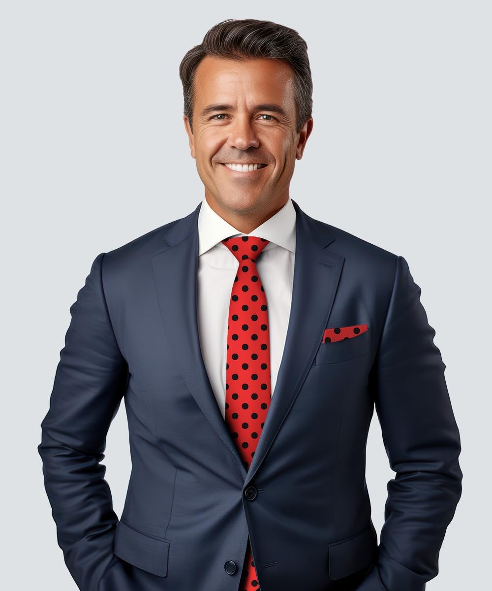 Vittorio Farina Men's Polka Dot Necktie & Pocket Square - Red and Black/Red and White/Red and White - Necktie & Pocket Square - Vittorio Farina