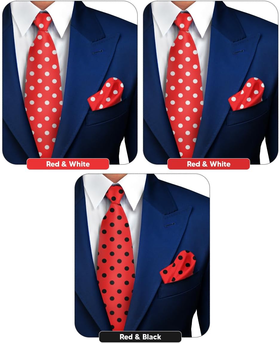 Vittorio Farina Men's Polka Dot Necktie & Pocket Square - Red and Black/Red and White/Red and White - Necktie & Pocket Square - Vittorio Farina