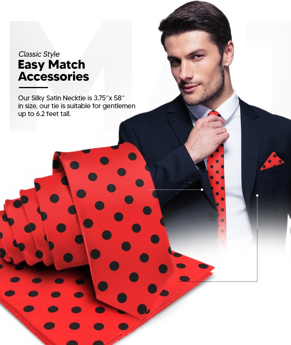 Vittorio Farina Men's Polka Dot Necktie & Pocket Square - Red and Black/Red and White/Red and White - Necktie & Pocket Square - Vittorio Farina