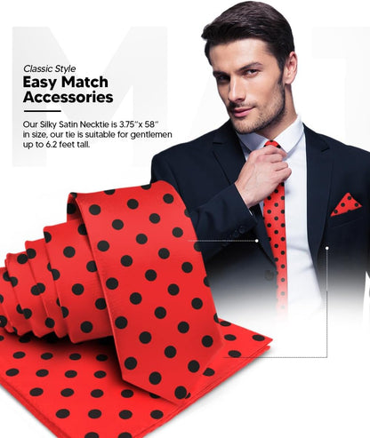 Vittorio Farina Men's Polka Dot Necktie & Pocket Square - Red and Black/Red and White/Red and White - Necktie & Pocket Square - Vittorio Farina