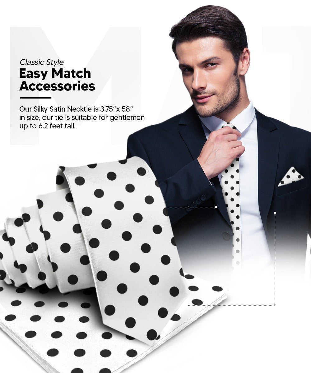 Vittorio Farina Men's Polka Dot Necktie & Pocket Square - White and Black/White and Red/White and Hot Pink - Necktie & Pocket Square - Vittorio Farina