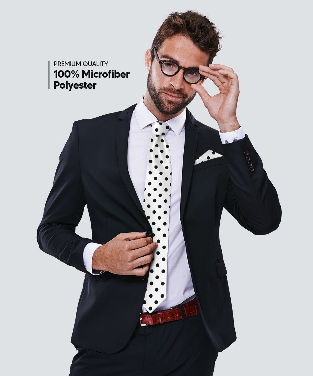 Vittorio Farina Men's Polka Dot Necktie & Pocket Square - White and Black/White and Red/White and Hot Pink - Necktie & Pocket Square - Vittorio Farina
