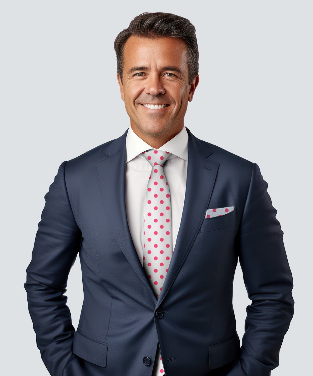 Vittorio Farina Men's Polka Dot Necktie & Pocket Square - White and Black/White and Red/White and Hot Pink - Necktie & Pocket Square - Vittorio Farina