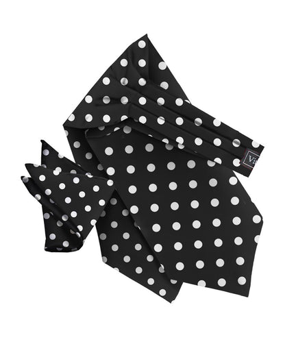 Vittorio Farina Men's Polka Dot Satin Ascot & Pocket Square - Black and White - Ascot & Pocket Square - Vittorio Farina