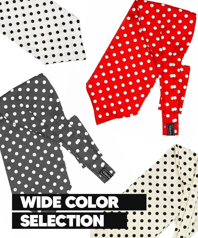 Vittorio Farina Men's Polka Dot Satin Ascot & Pocket Square - Black and White - Ascot & Pocket Square - Vittorio Farina