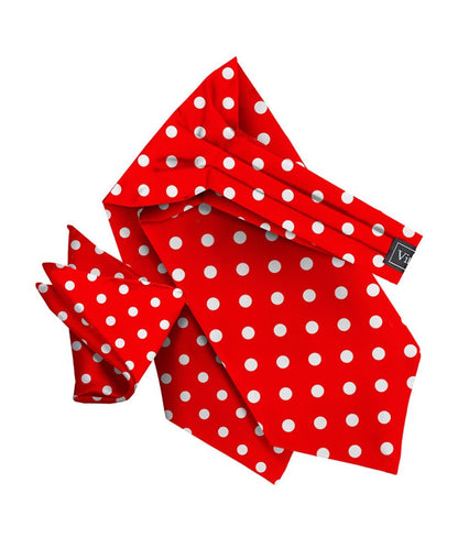 Vittorio Farina Men's Polka Dot Satin Ascot & Pocket Square - Red and White - Ascot & Pocket Square - Vittorio Farina