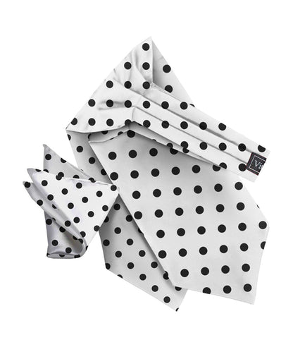 Vittorio Farina Men's Polka Dot Satin Ascot & Pocket Square - White and Black - Ascot & Pocket Square - Vittorio Farina