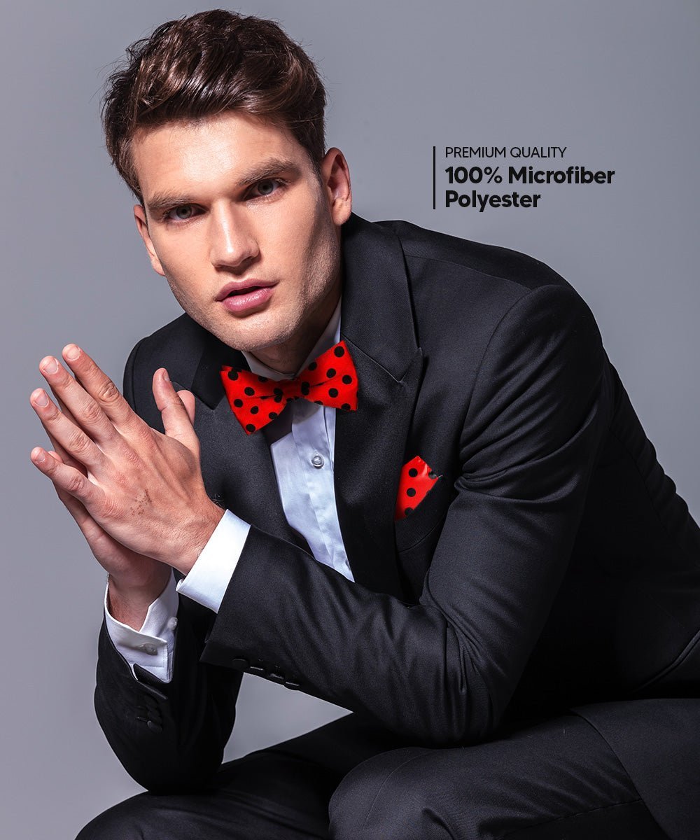 Vittorio Farina Men's Polka Dot Satin Bow Tie & Pocket Square in Gift Box (Multipack) - Red and Black/Red and Black/Red and White - Bow Tie & Pocket Square - Vittorio Farina