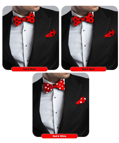 Vittorio Farina Men's Polka Dot Satin Bow Tie & Pocket Square in Gift Box (Multipack) - Red and Black/Red and Black/Red and White - Bow Tie & Pocket Square - Vittorio Farina