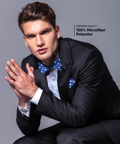 Vittorio Farina Men's Polka Dot Satin Bow Tie & Pocket Square in Gift Box (Multipack) - Royal Blue and White/Navy Blue and White/Navy Blue and Gold - Bow Tie & Pocket Square - Vittorio Farina