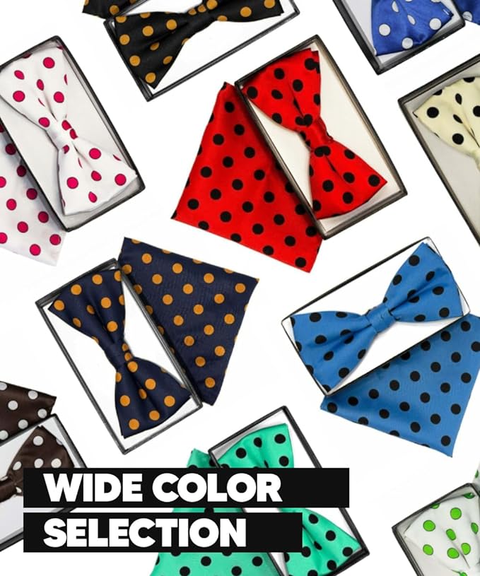 Vittorio Farina Men's Polka Dot Satin Bow Tie & Pocket Square in Gift Box - Aqua and Black - Bow Tie & Pocket Square - Vittorio Farina