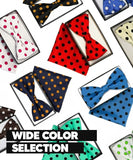 Vittorio Farina Men's Polka Dot Satin Bow Tie & Pocket Square in Gift Box - Aqua and Black - Bow Tie & Pocket Square - Vittorio Farina