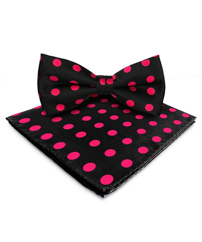 Vittorio Farina Men's Polka Dot Satin Bow Tie & Pocket Square in Gift Box - Black and Pink - Bow Tie & Pocket Square - Vittorio Farina