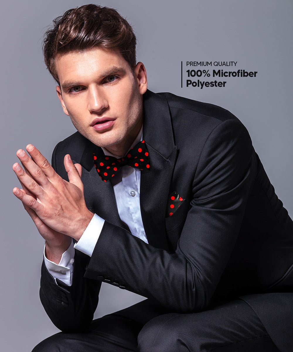 Vittorio Farina Men's Polka Dot Satin Bow Tie & Pocket Square in Gift Box - Black and Pink - Bow Tie & Pocket Square - Vittorio Farina