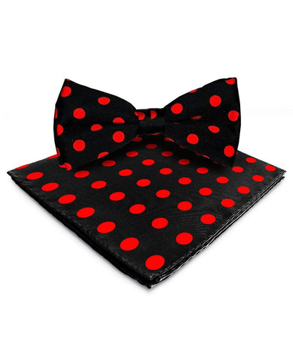 Vittorio Farina Men's Polka Dot Satin Bow Tie & Pocket Square in Gift Box - Black and Red - Bow Tie & Pocket Square - Vittorio Farina