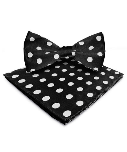 Vittorio Farina Men's Polka Dot Satin Bow Tie & Pocket Square in Gift Box - Black and White - Bow Tie & Pocket Square - Vittorio Farina
