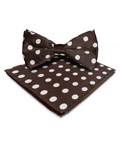 Vittorio Farina Men's Polka Dot Satin Bow Tie & Pocket Square in Gift Box - Brown and Ivory - Bow Tie & Pocket Square - Vittorio Farina