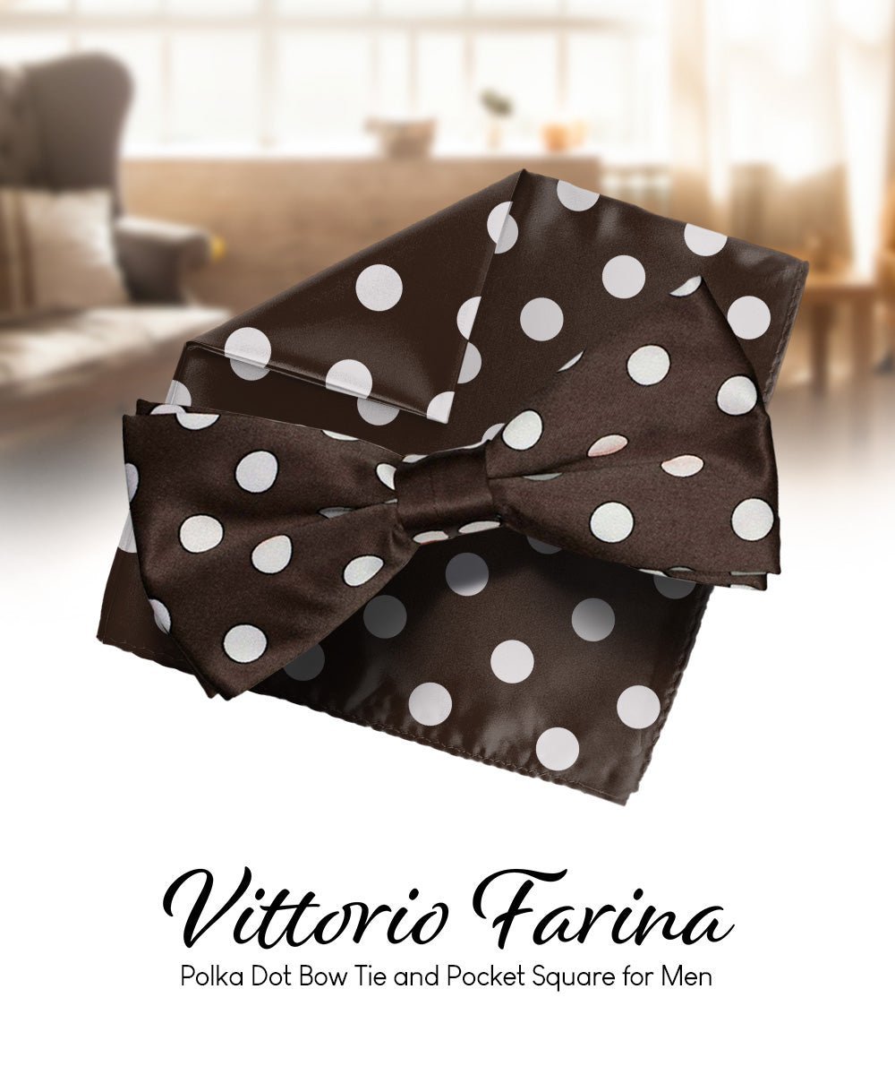 Vittorio Farina Men's Polka Dot Satin Bow Tie & Pocket Square in Gift Box - Royal Blue and Black - Bow Tie & Pocket Square - Vittorio Farina