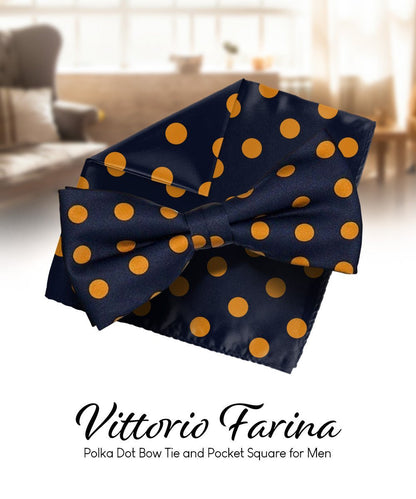 Vittorio Farina Men's Polka Dot Satin Bow Tie & Pocket Square in Gift Box - Brown and Ivory - Bow Tie & Pocket Square - Vittorio Farina