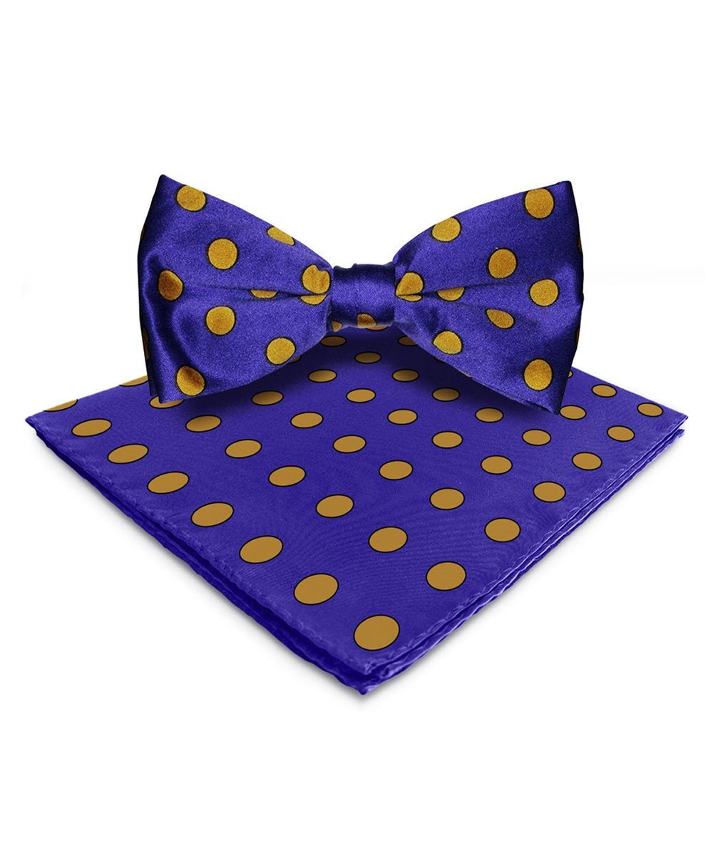 Vittorio Farina Men's Polka Dot Satin Bow Tie & Pocket Square in Gift Box - Purple and Gold - Bow Tie & Pocket Square - Vittorio Farina