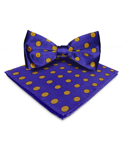 Vittorio Farina Men's Polka Dot Satin Bow Tie & Pocket Square in Gift Box - Purple and Gold - Bow Tie & Pocket Square - Vittorio Farina