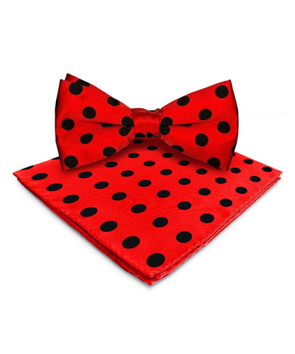 Vittorio Farina Men's Polka Dot Satin Bow Tie & Pocket Square in Gift Box - Red and Black - Bow Tie & Pocket Square - Vittorio Farina